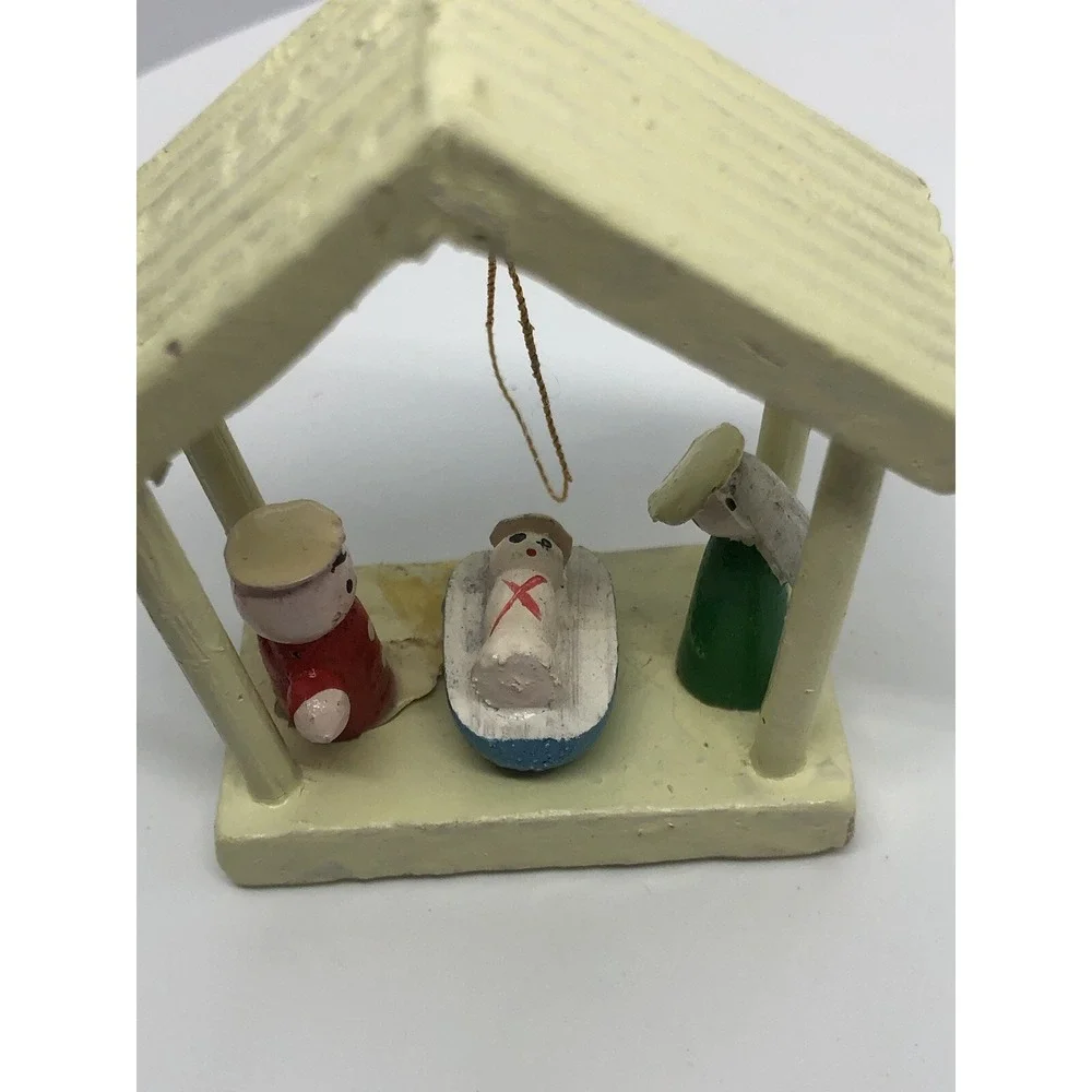 Vintage Wooden Hand Painted Nativity Christmas Ornament 2.5